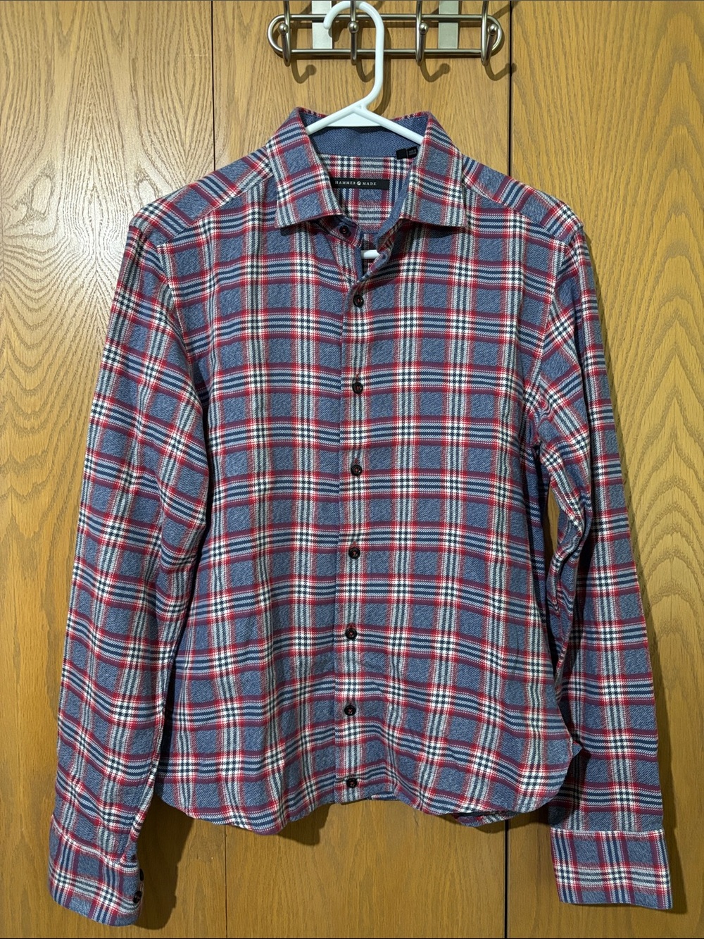 Hammer Made Men's medium Plaid Button-Down Shirt in Blue and Red